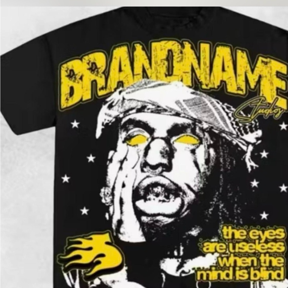 Graphic Black Tee with Yellow Star Accents